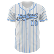 Load image into Gallery viewer, Custom White Light Blue Pinstripe Steel Gray Authentic Baseball Jersey
