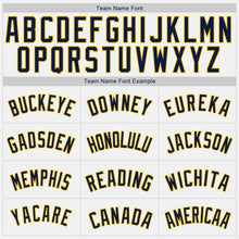 Load image into Gallery viewer, Custom White Navy Pinstripe Yellow Authentic Baseball Jersey