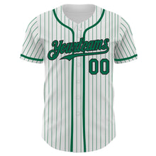 Load image into Gallery viewer, Custom White Kelly Green Pinstripe Black Authentic Baseball Jersey