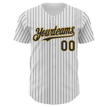 Load image into Gallery viewer, Custom White Black Pinstripe Old Gold Authentic Baseball Jersey