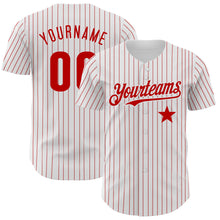 Load image into Gallery viewer, Custom White Red Pinstripe Authentic Red Star Baseball Jersey