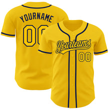 Load image into Gallery viewer, Custom Yellow Navy Authentic Baseball Jersey