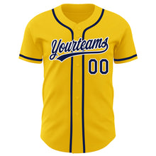 Load image into Gallery viewer, Custom Yellow Navy-White Authentic Baseball Jersey