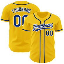 Load image into Gallery viewer, Custom Yellow Royal-White Authentic Baseball Jersey