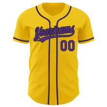 Load image into Gallery viewer, Custom Yellow Purple-Black Authentic Baseball Jersey