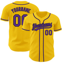 Load image into Gallery viewer, Custom Yellow Purple-Black Authentic Baseball Jersey