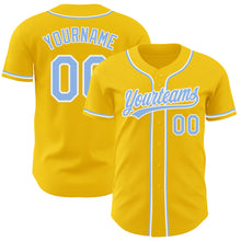 Load image into Gallery viewer, Custom Yellow Light Blue-White Authentic Baseball Jersey