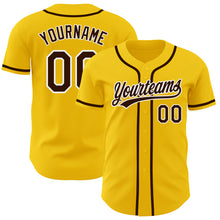Load image into Gallery viewer, Custom Yellow Brown-White Authentic Baseball Jersey