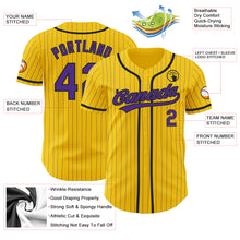 Load image into Gallery viewer, Custom Yellow Purple Pinstripe Black Authentic Baseball Jersey