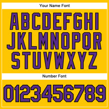 Load image into Gallery viewer, Custom Yellow Purple Pinstripe Black Authentic Baseball Jersey