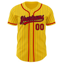 Load image into Gallery viewer, Custom Yellow Navy Pinstripe Red Authentic Baseball Jersey
