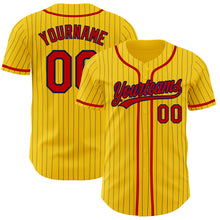 Load image into Gallery viewer, Custom Yellow Navy Pinstripe Red Authentic Baseball Jersey