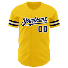 Load image into Gallery viewer, Custom Yellow Navy-White Authentic Baseball Jersey