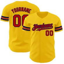 Load image into Gallery viewer, Custom Yellow Red-Navy Authentic Baseball Jersey