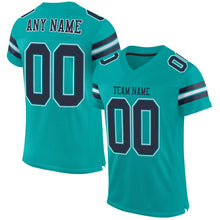 Load image into Gallery viewer, Custom Aqua Navy-White Mesh Authentic Football Jersey