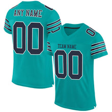 Load image into Gallery viewer, Custom Aqua Navy-White Mesh Authentic Football Jersey