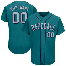 Load image into Gallery viewer, Custom Teal Gray-Navy Authentic Baseball Jersey