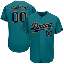 Load image into Gallery viewer, Custom Teal Navy-Old Gold Authentic Baseball Jersey