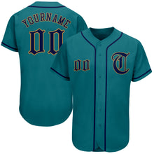 Load image into Gallery viewer, Custom Teal Navy-Old Gold Authentic Baseball Jersey