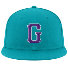 Load image into Gallery viewer, Custom Aqua Purple-White Stitched Adjustable Snapback Hat