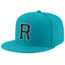 Load image into Gallery viewer, Custom Aqua Black-White Stitched Adjustable Snapback Hat