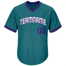 Load image into Gallery viewer, Custom Aqua Purple-White Authentic Throwback Rib-Knit Baseball Jersey Shirt