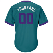 Load image into Gallery viewer, Custom Aqua Purple-White Authentic Throwback Rib-Knit Baseball Jersey Shirt