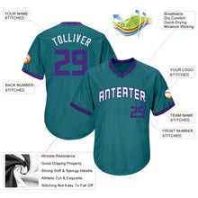 Load image into Gallery viewer, Custom Aqua Purple-White Authentic Throwback Rib-Knit Baseball Jersey Shirt