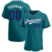 Load image into Gallery viewer, Custom Teal Purple-White Authentic Baseball Jersey
