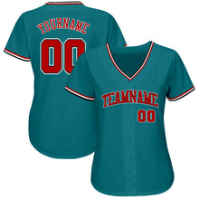 Load image into Gallery viewer, Custom Teal Red-Black Authentic Baseball Jersey