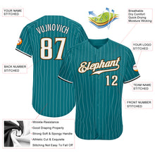 Load image into Gallery viewer, Custom Teal White Pinstripe White-Old Gold Authentic Baseball Jersey