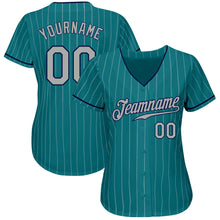 Load image into Gallery viewer, Custom Teal White Pinstripe Gray-Navy Authentic Baseball Jersey