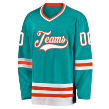 Load image into Gallery viewer, Custom Aqua White-Orange Hockey Jersey