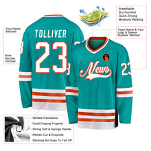 Load image into Gallery viewer, Custom Aqua White-Orange Hockey Jersey