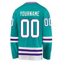Load image into Gallery viewer, Custom Aqua White-Purple Hockey Jersey