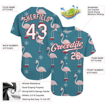 Load image into Gallery viewer, Custom Teal White-Red Christmas 3D Authentic Baseball Jersey