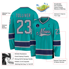Load image into Gallery viewer, Custom Aqua Gray-Navy Hockey Jersey