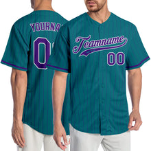 Load image into Gallery viewer, Custom Teal Purple Pinstripe Purple-White Authentic Baseball Jersey
