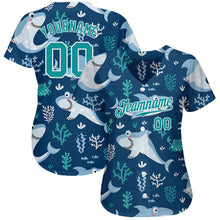 Load image into Gallery viewer, Custom Teal Teal-White 3D Pattern Design Sharks Authentic Baseball Jersey