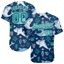 Load image into Gallery viewer, Custom Teal Teal-White 3D Pattern Design Sharks Authentic Baseball Jersey