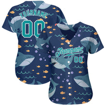 Load image into Gallery viewer, Custom Teal Teal-White 3D Pattern Design Sharks Authentic Baseball Jersey