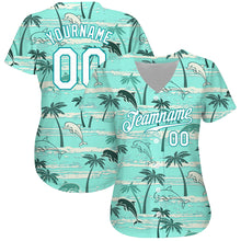 Load image into Gallery viewer, Custom Teal White-Teal 3D Pattern Design Hawaii Palm Trees Authentic Baseball Jersey
