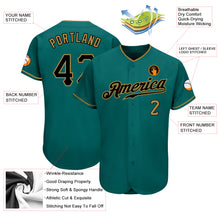 Load image into Gallery viewer, Custom Teal Black-Old Gold Authentic Baseball Jersey