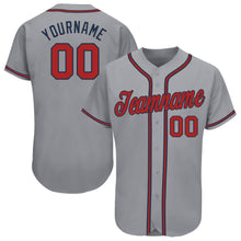 Load image into Gallery viewer, Custom Gray Red-Navy Baseball Jersey