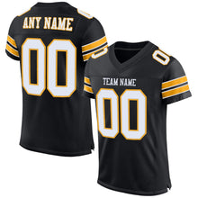 Load image into Gallery viewer, Custom Black White-Gold Mesh Authentic Football Jersey