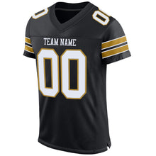 Load image into Gallery viewer, Custom Black White-Old Gold Mesh Authentic Football Jersey