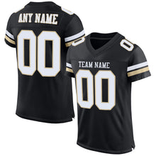 Load image into Gallery viewer, Custom Black White-Vegas Gold Mesh Authentic Football Jersey