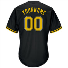 Load image into Gallery viewer, Custom Black Gold-White Authentic Throwback Rib-Knit Baseball Jersey Shirt