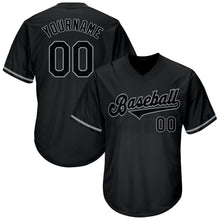 Load image into Gallery viewer, Custom Black Black-Gray Authentic Throwback Rib-Knit Baseball Jersey Shirt
