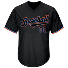 Load image into Gallery viewer, Custom Black Black-Powder Blue Authentic Throwback Rib-Knit Baseball Jersey Shirt